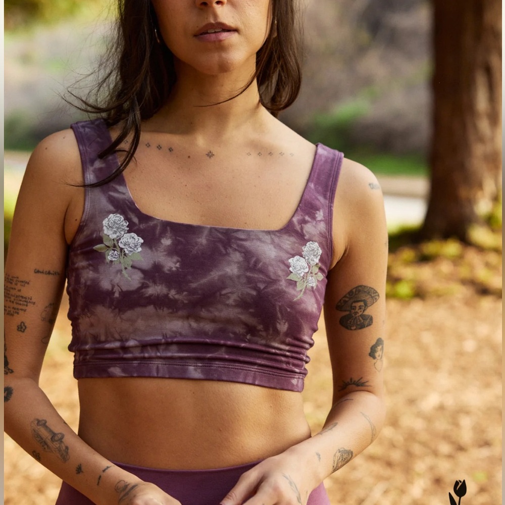 Purusha People Frozen Garden Square Top Tank Mauve Plum Flower Bra Medium NEW